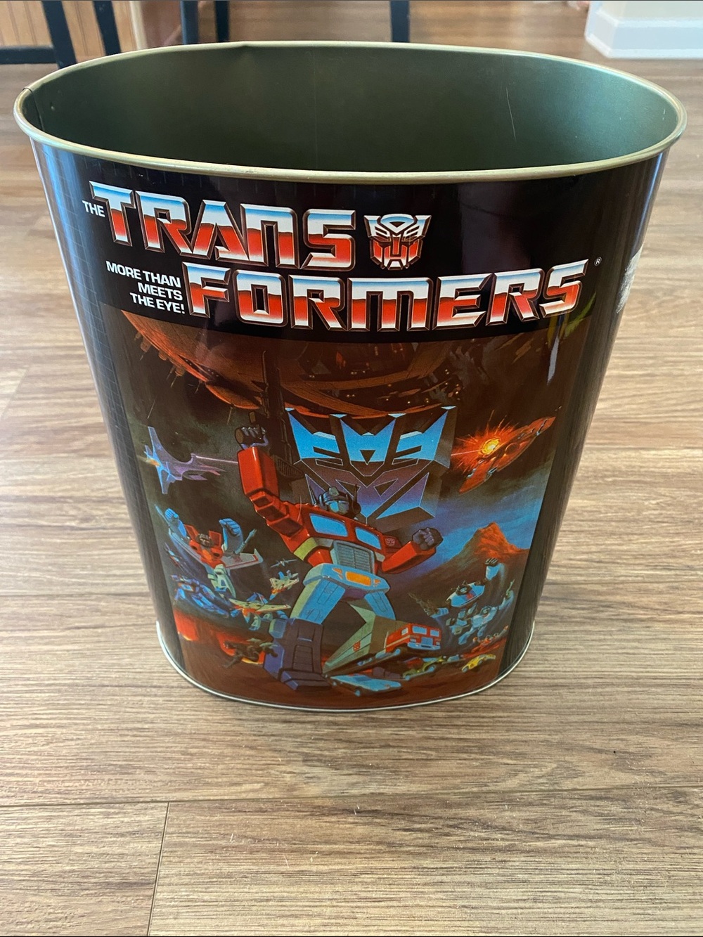 1986 Cheinco Hasbro Transformers Movie Metal Trashcan Waste Can Garbage Pail USA